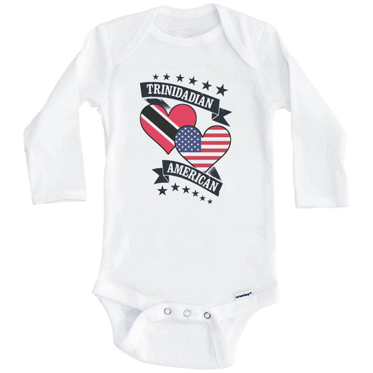 Trinidadian American Heart Flags Trinidad and Tobago America Baby Bodysuit (Long Sleeves)
