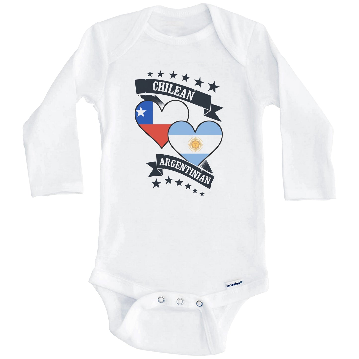 Chilean Argentinian Heart Flags Chile Argentina Baby Bodysuit (Long Sleeves)
