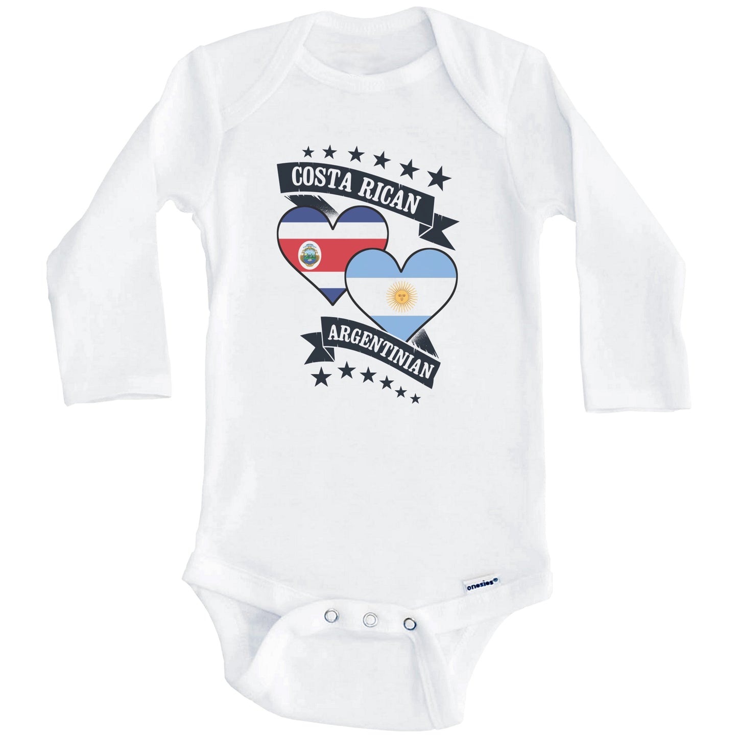 Costa Rican Argentinian Heart Flags Costa Rica Argentina Baby Bodysuit (Long Sleeves)