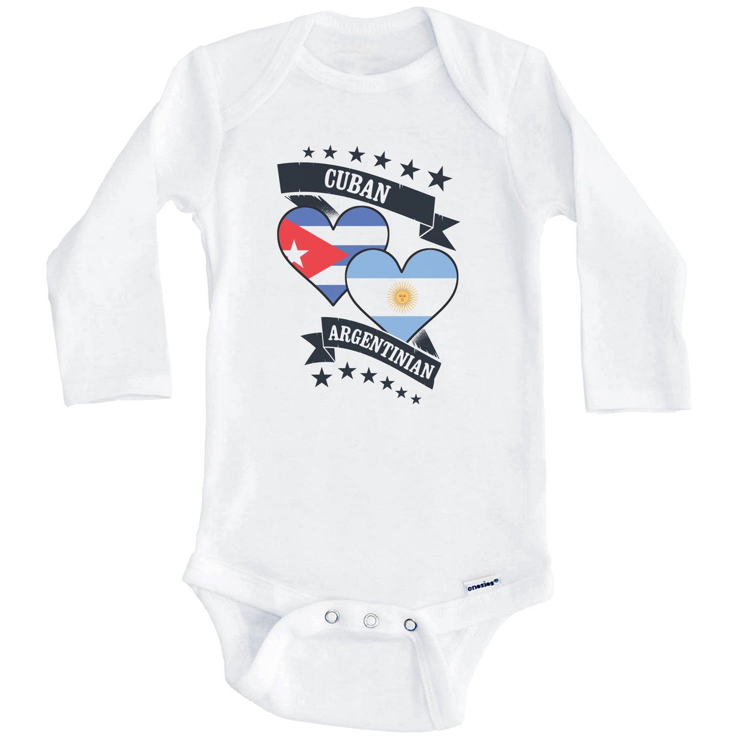 Cuban Argentinian Heart Flags Cuba Argentina Baby Bodysuit (Long Sleeves)