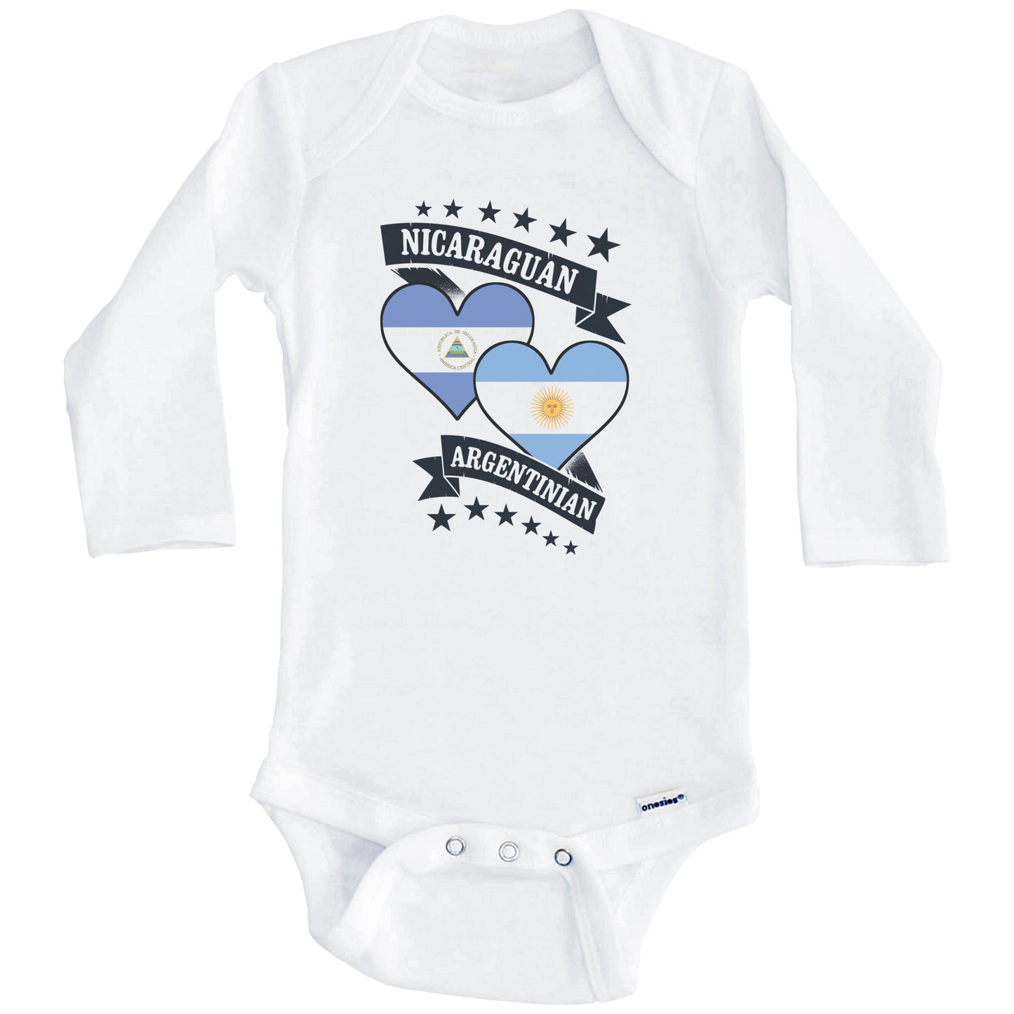 Nicaraguan Argentinian Heart Flags Nicaragua Argentina Baby Bodysuit (Long Sleeves)
