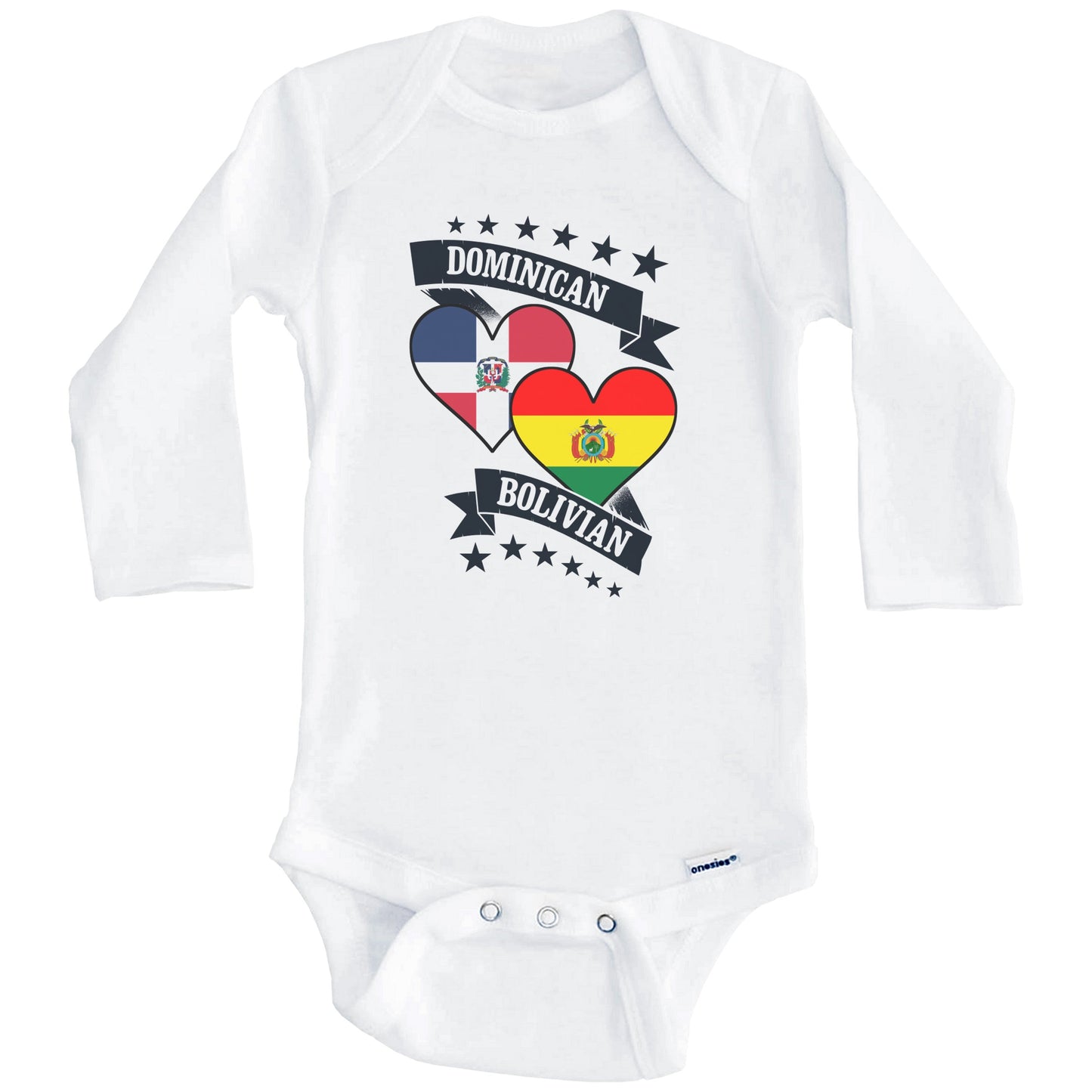 Dominican Bolivian Heart Flags Dominican Republic Bolivia Baby Bodysuit (Long Sleeves)