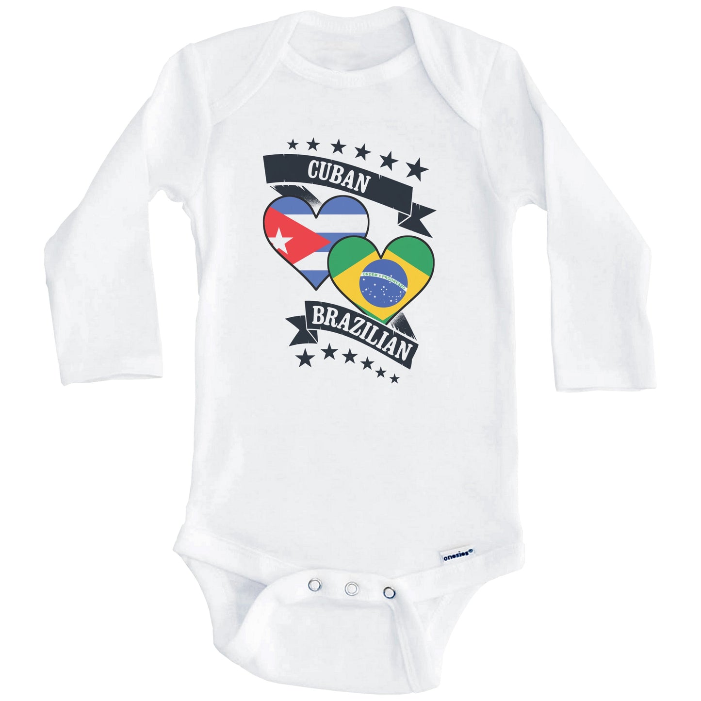 Cuban Brazilian Heart Flags Cuba Brazil Baby Bodysuit (Long Sleeves)