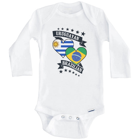 Uruguayan Brazilian Heart Flags Uruguay Brazil Baby Bodysuit (Long Sleeves)