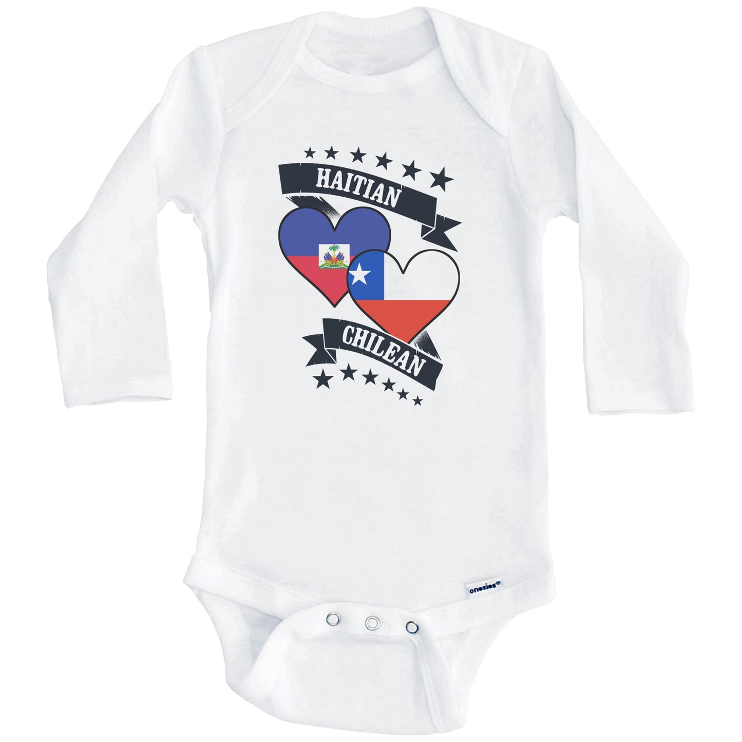 Haitian Chilean Heart Flags Haiti Chile Baby Bodysuit (Long Sleeves)