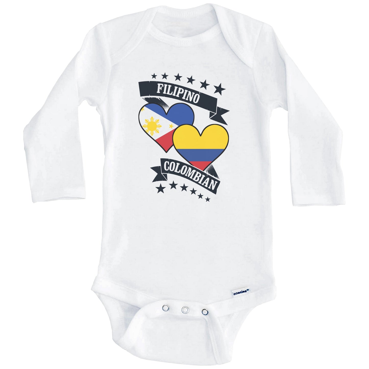 Filipino Colombian Heart Flags Philippines Colombia Baby Bodysuit (Long Sleeves)