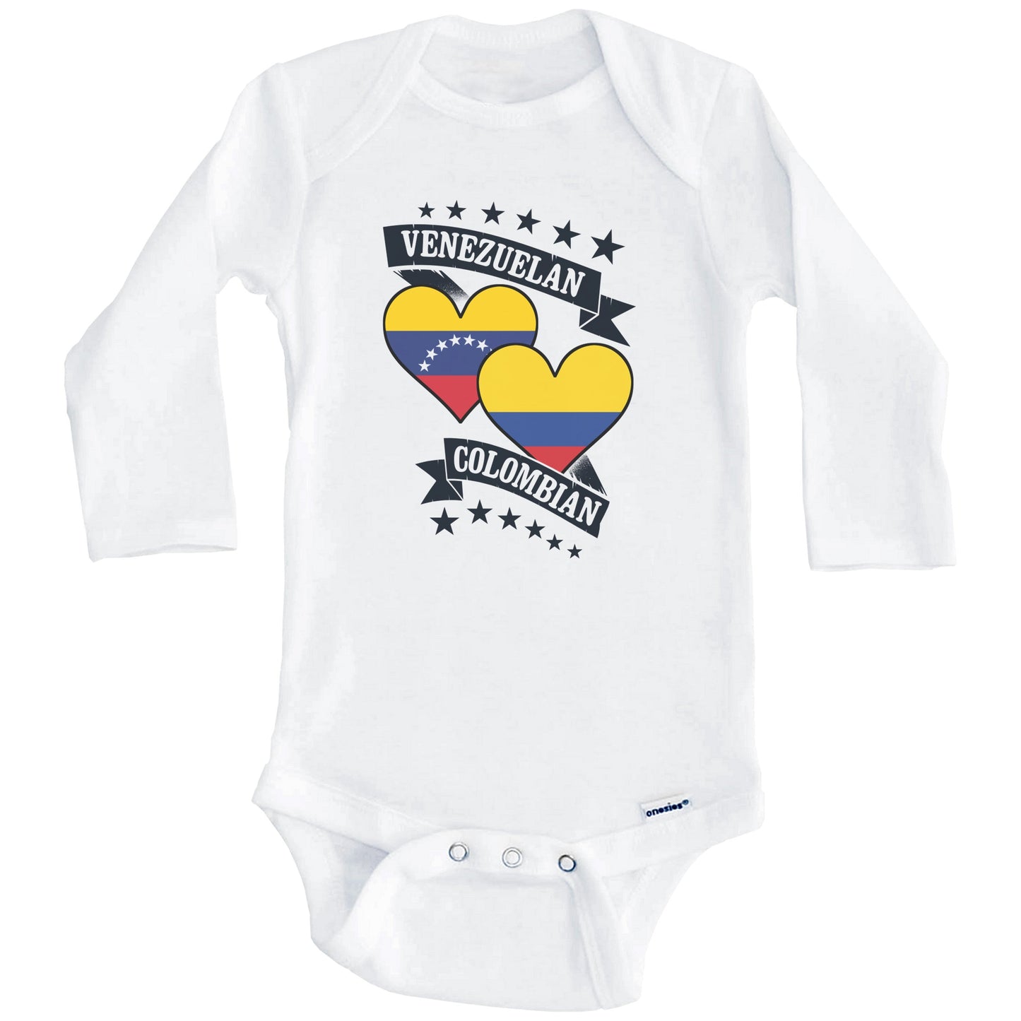 Venezuelan Colombian Heart Flags Venezuela Colombia Baby Bodysuit (Long Sleeves)