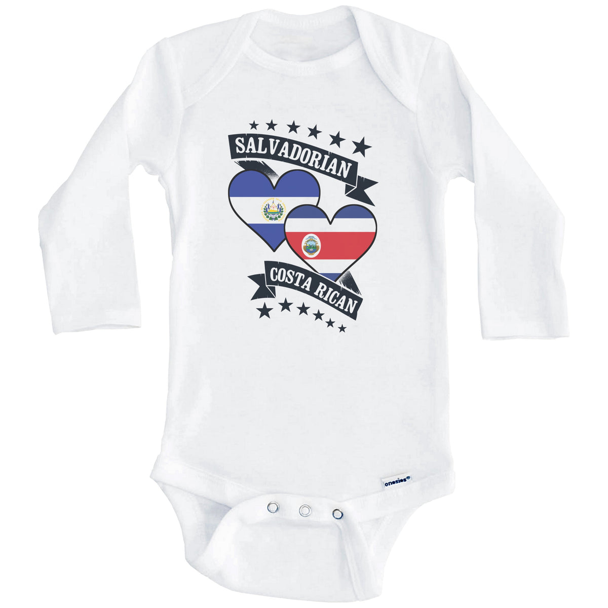 Salvadorian Costa Rican Heart Flags El Salvador Costa Rica Baby Bodysuit (Long Sleeves)