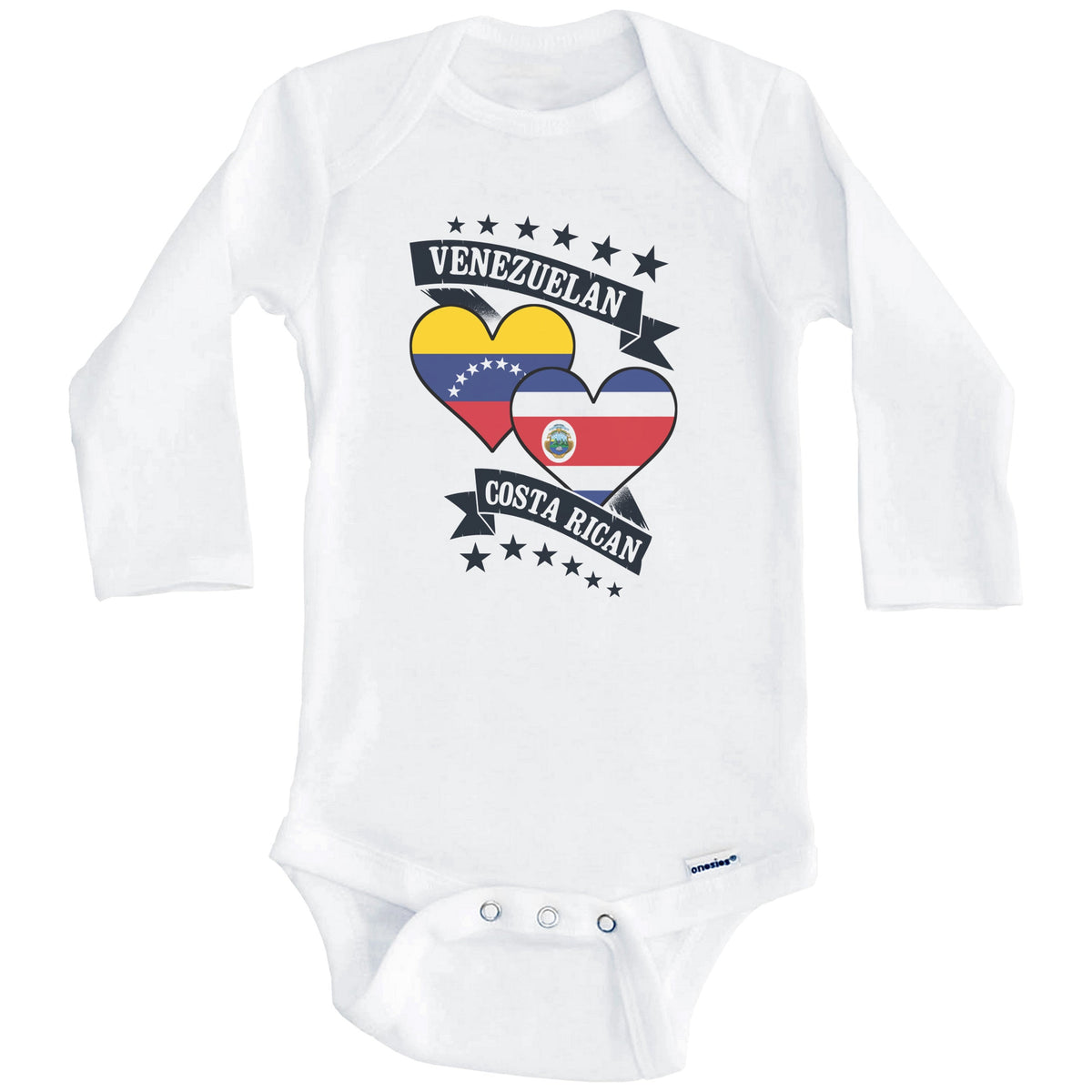 Venezuelan Costa Rican Heart Flags Venezuela Costa Rica Baby Bodysuit (Long Sleeves)