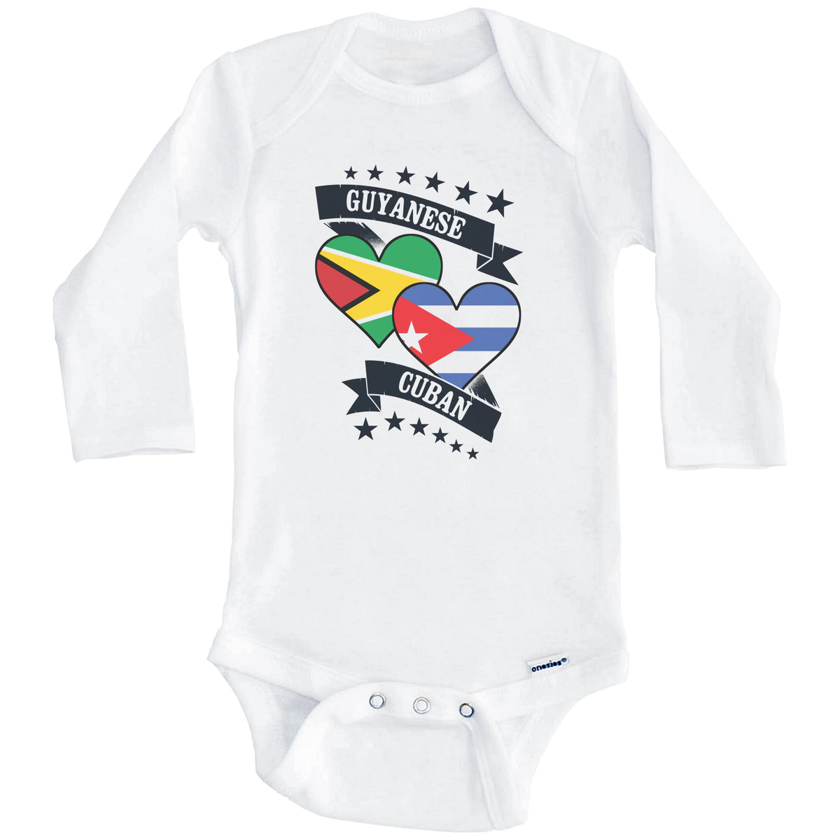 Guyanese Cuban Heart Flags Guyana Cuba Baby Bodysuit (Long Sleeves)
