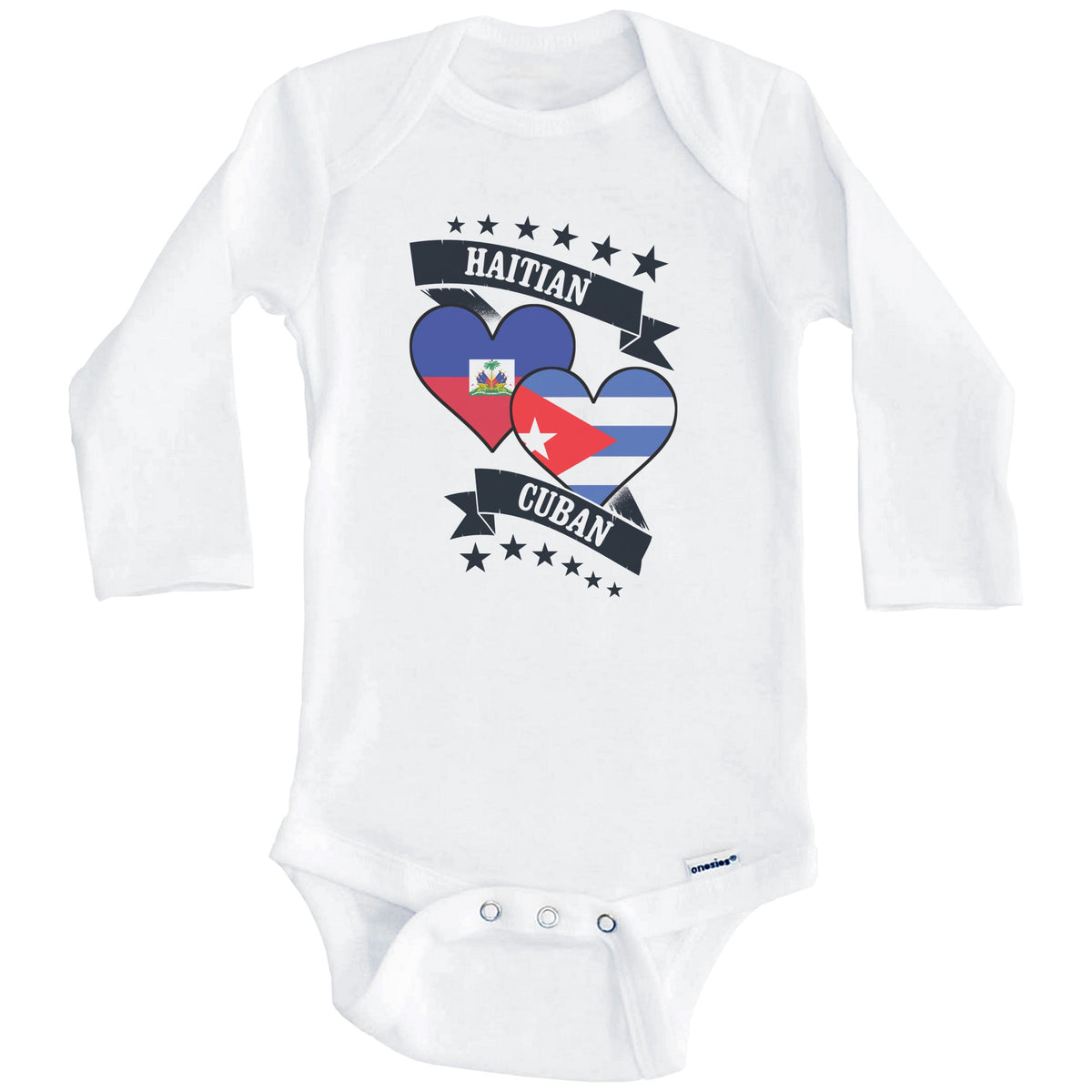 Haitian Cuban Heart Flags Haiti Cuba Baby Bodysuit (Long Sleeves)