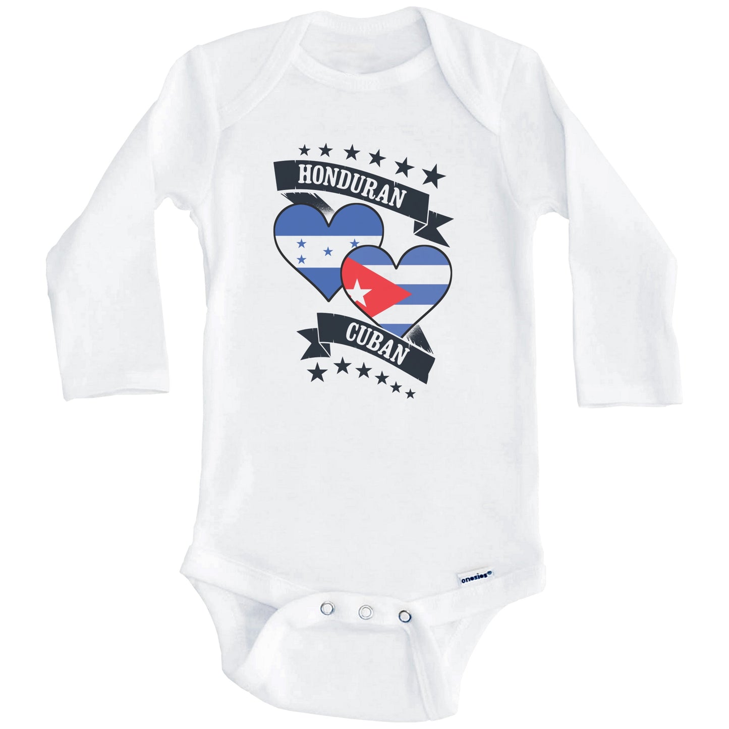 Honduran Cuban Heart Flags Honduras Cuba Baby Bodysuit (Long Sleeves)