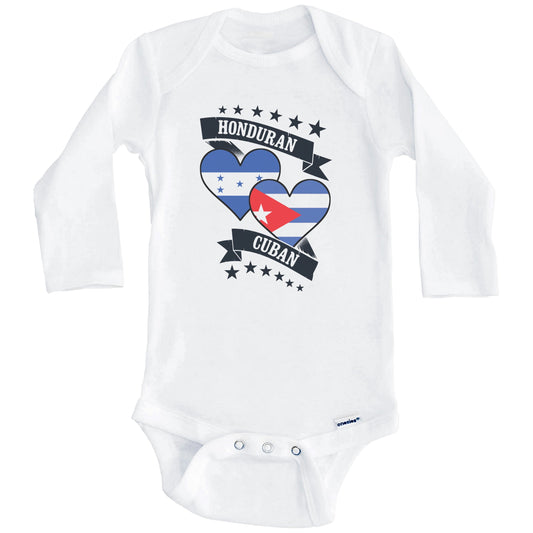 Honduran Cuban Heart Flags Honduras Cuba Baby Bodysuit (Long Sleeves)