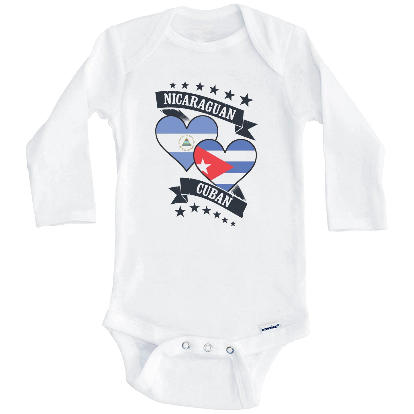 Nicaraguan Cuban Heart Flags Nicaragua Cuba Baby Bodysuit (Long Sleeves)