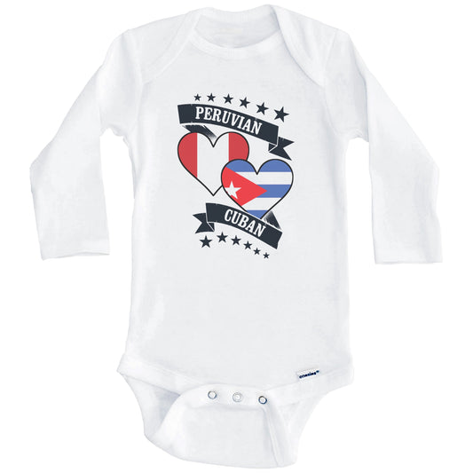 Peruvian Cuban Heart Flags Peru Cuba Baby Bodysuit (Long Sleeves)