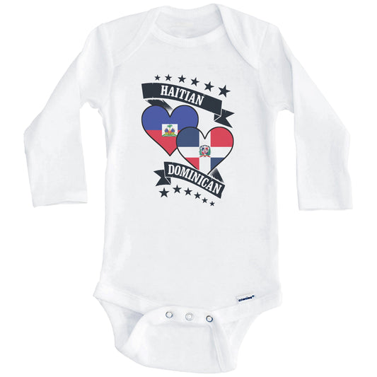 Haitian Dominican Heart Flags Haiti Dominican Republic Baby Bodysuit (Long Sleeves)