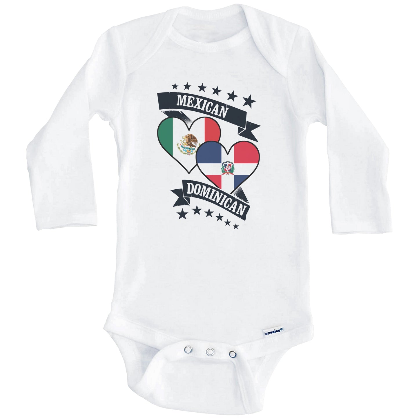 Mexican Dominican Heart Flags Mexico Dominican Republic Baby Bodysuit (Long Sleeves)