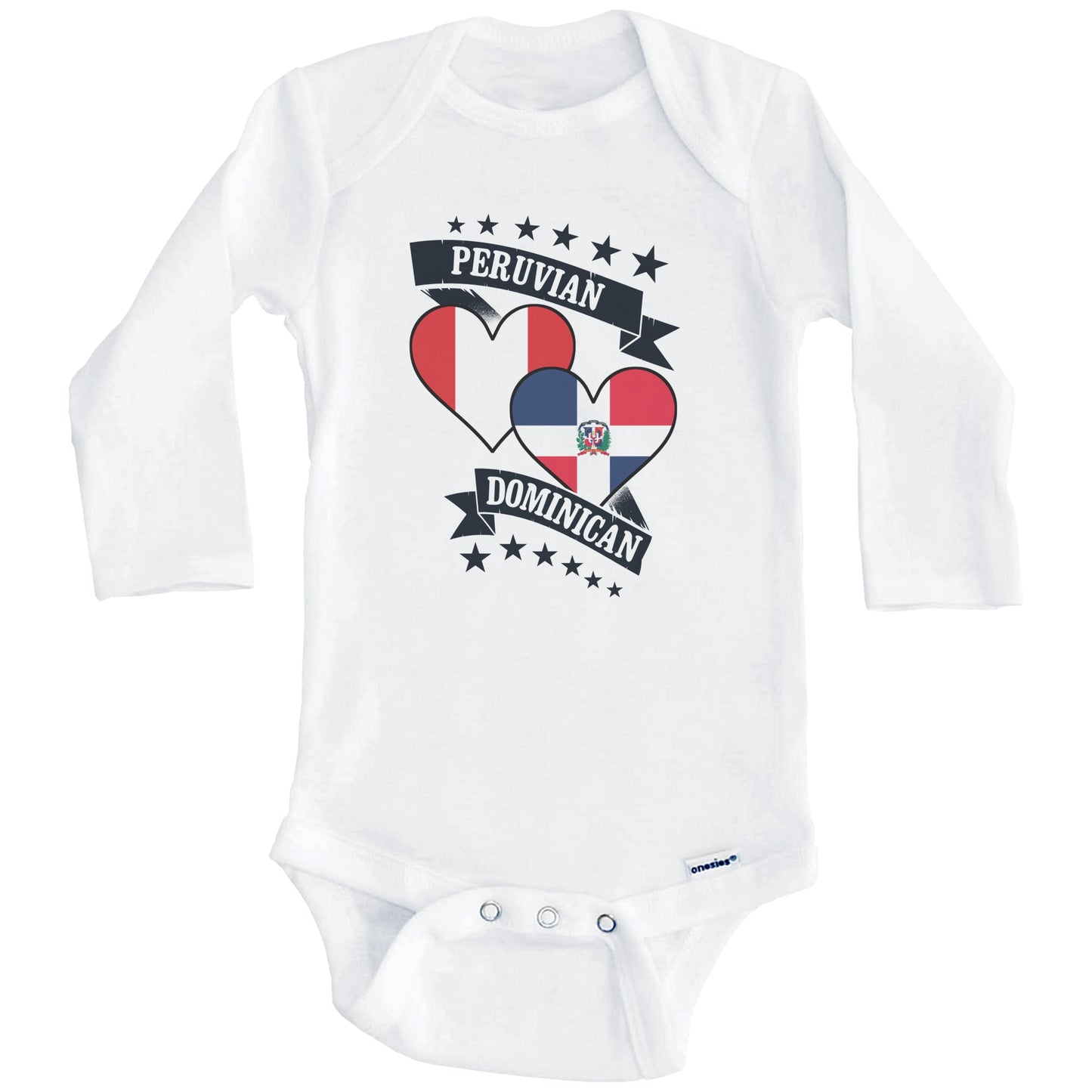 Peruvian Dominican Heart Flags Peru Dominican Republic Baby Bodysuit (Long Sleeves)