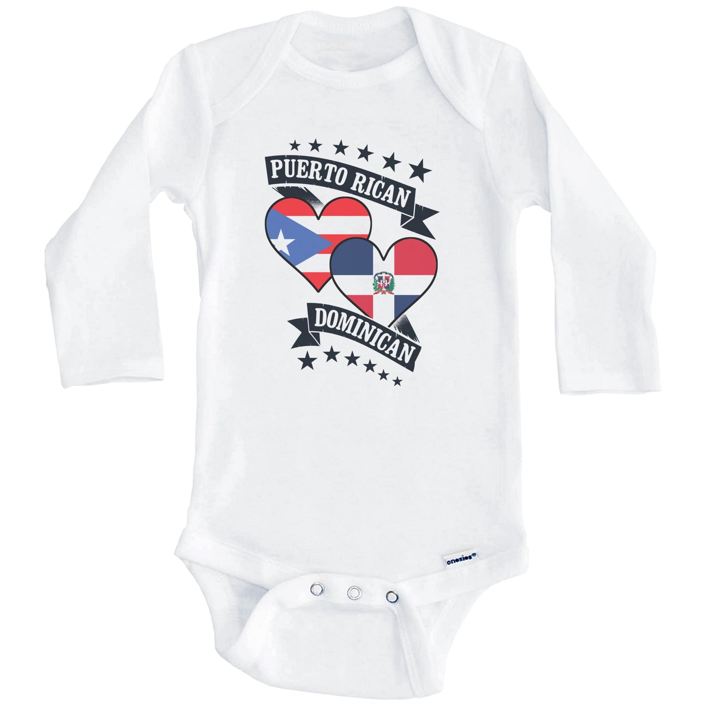 Puerto Rican Dominican Heart Flags Puerto Rico Dominican Republic Baby Bodysuit (Long Sleeves)