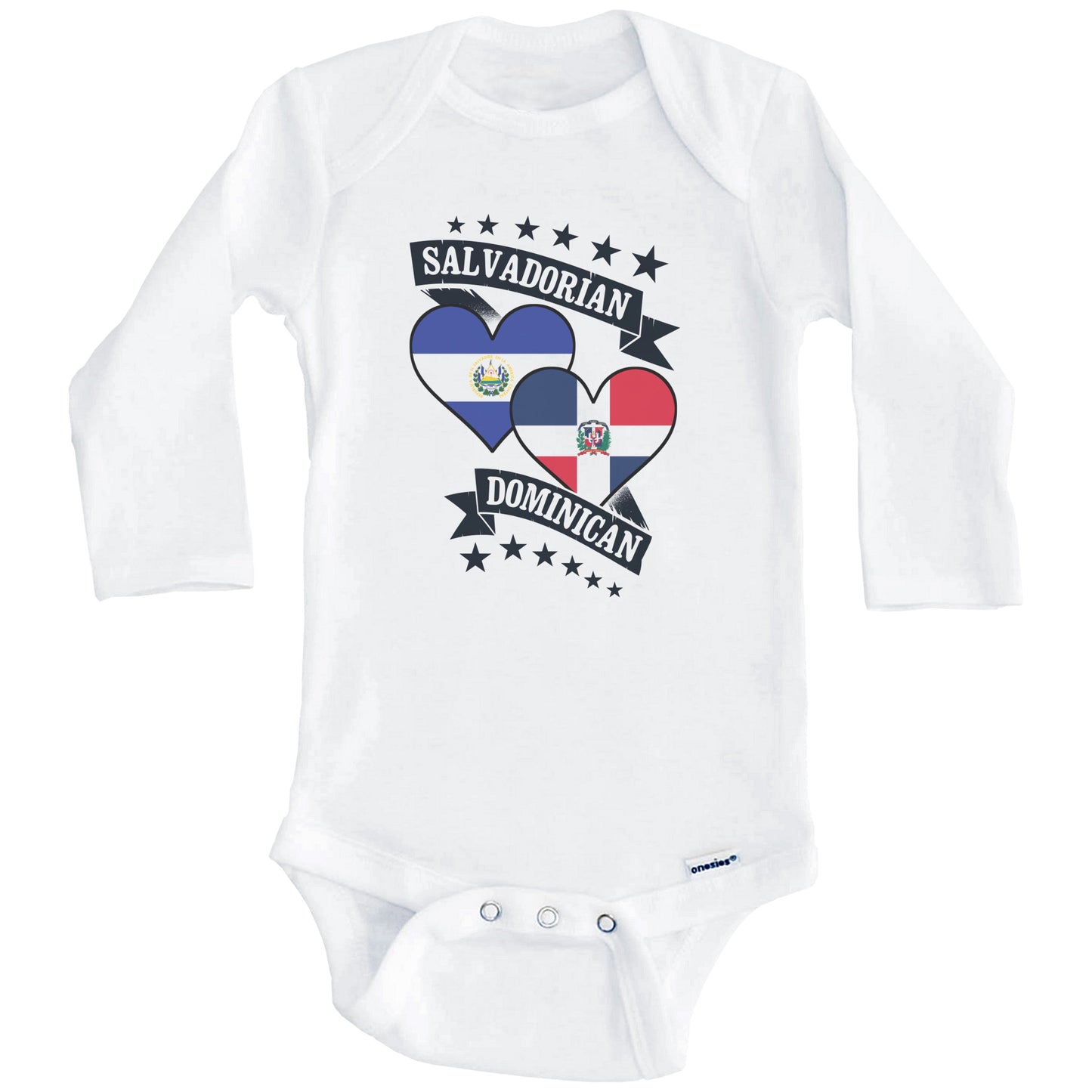 Salvadorian Dominican Heart Flags El Salvador Dominican Republic Baby Bodysuit (Long Sleeves)