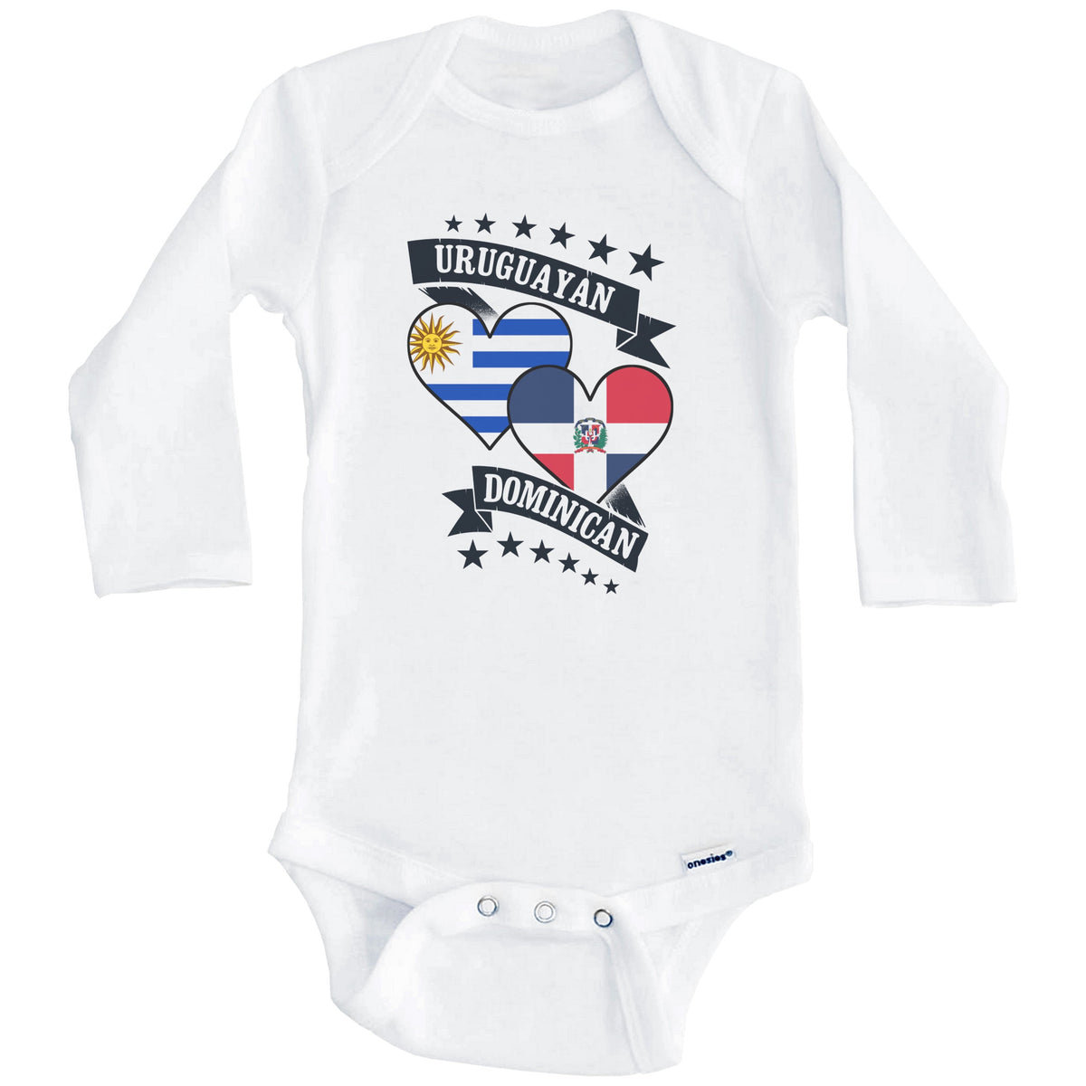 Uruguayan Dominican Heart Flags Uruguay Dominican Republic Baby Bodysuit (Long Sleeves)