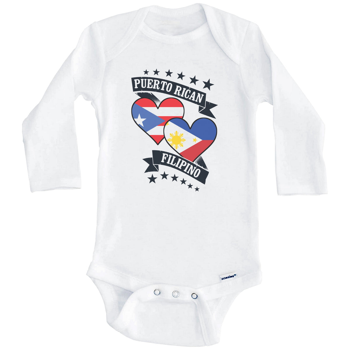 Puerto Rican Filipino Heart Flags Puerto Rico Philippines Baby Bodysuit (Long Sleeves)