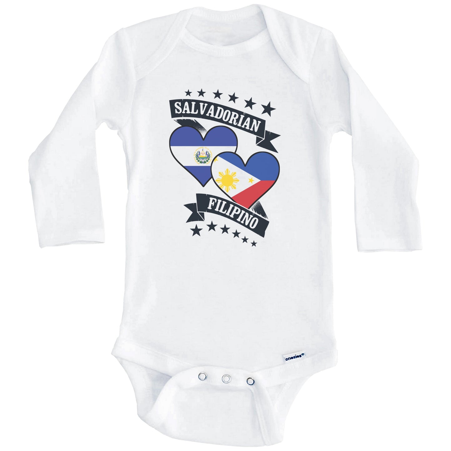 Salvadorian Filipino Heart Flags El Salvador Philippines Baby Bodysuit (Long Sleeves)