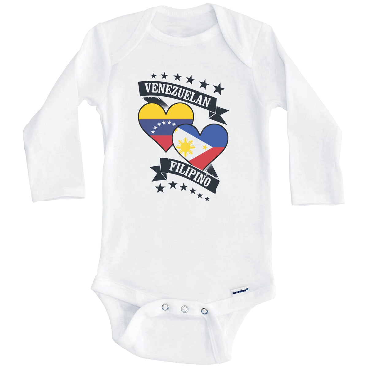 Venezuelan Filipino Heart Flags Venezuela Philippines Baby Bodysuit (Long Sleeves)