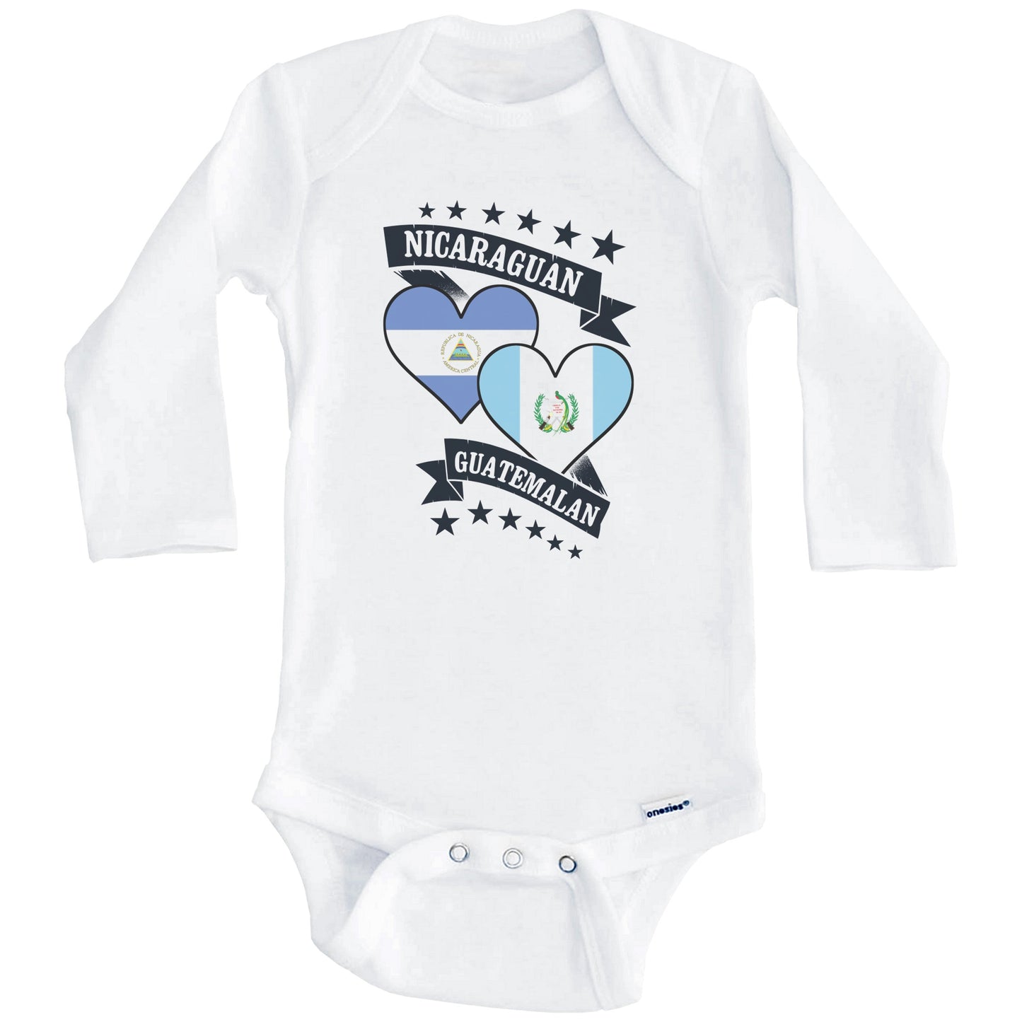 Nicaraguan Guatemalan Heart Flags Nicaragua Guatemala Baby Bodysuit (Long Sleeves)