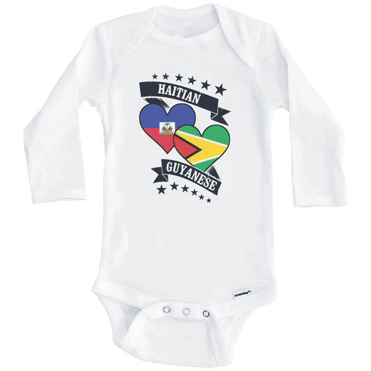 Haitian Guyanese Heart Flags Haiti Guyana Baby Bodysuit (Long Sleeves)