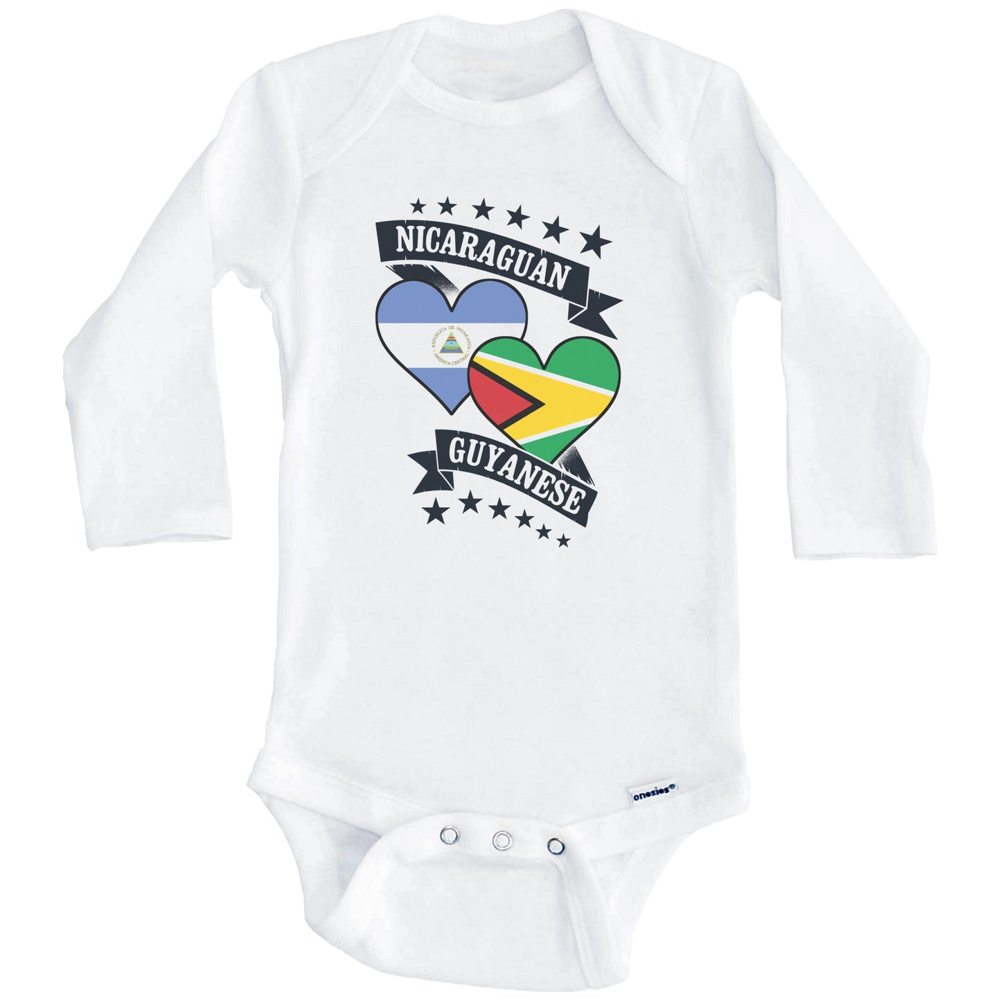 Nicaraguan Guyanese Heart Flags Nicaragua Guyana Baby Bodysuit (Long Sleeves)