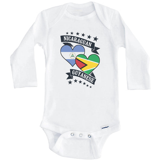 Nicaraguan Guyanese Heart Flags Nicaragua Guyana Baby Bodysuit (Long Sleeves)