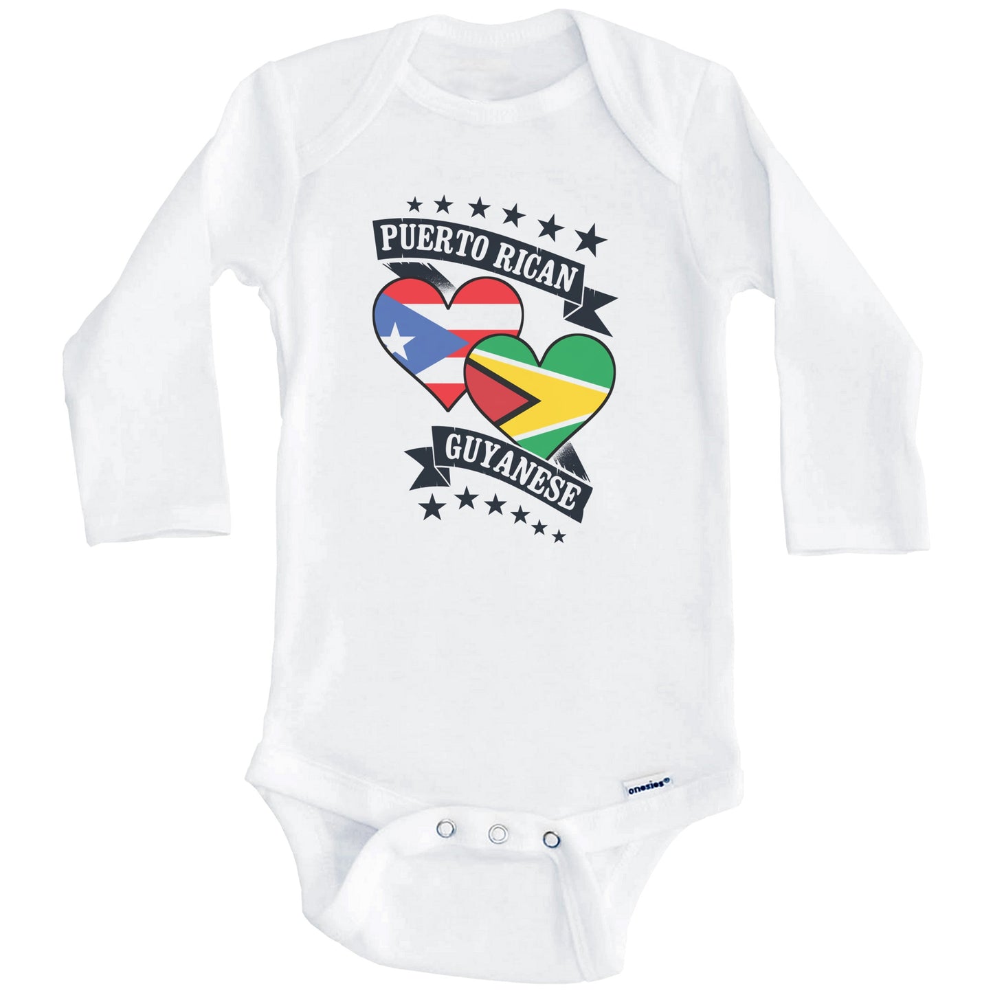 Puerto Rican Guyanese Heart Flags Puerto Rico Guyana Baby Bodysuit (Long Sleeves)