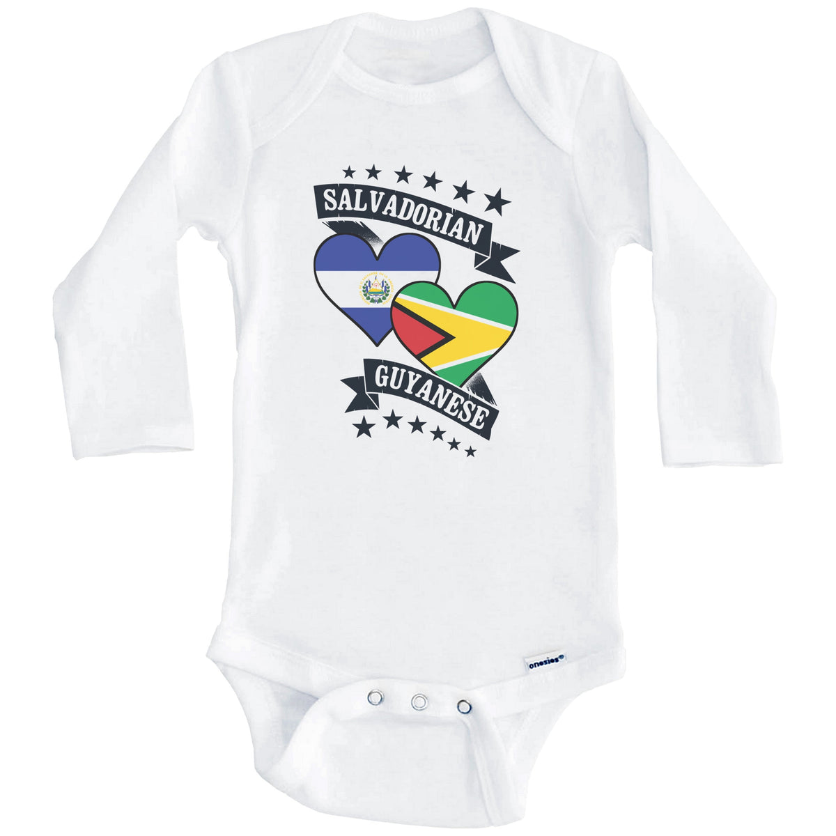 Salvadorian Guyanese Heart Flags El Salvador Guyana Baby Bodysuit (Long Sleeves)