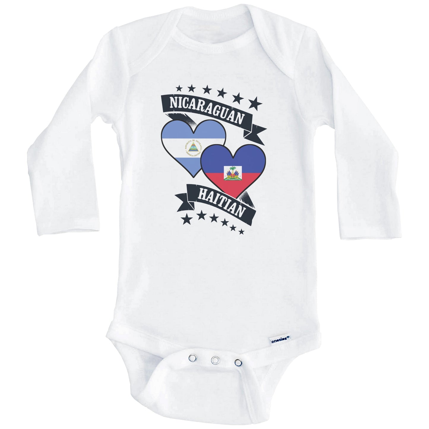 Nicaraguan Haitian Heart Flags Nicaragua Haiti Baby Bodysuit (Long Sleeves)
