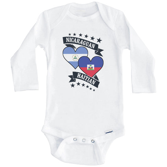 Nicaraguan Haitian Heart Flags Nicaragua Haiti Baby Bodysuit (Long Sleeves)