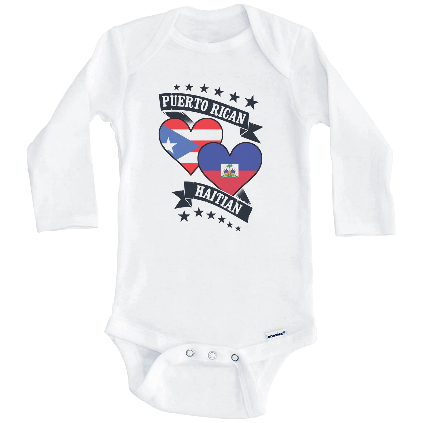 Puerto Rican Haitian Heart Flags Puerto Rico Haiti Baby Bodysuit (Long Sleeves)