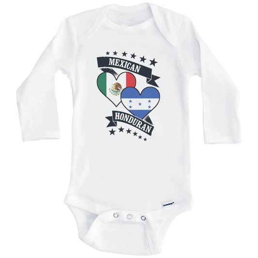 Mexican Honduran Heart Flags Mexico Honduras Baby Bodysuit (Long Sleeves)