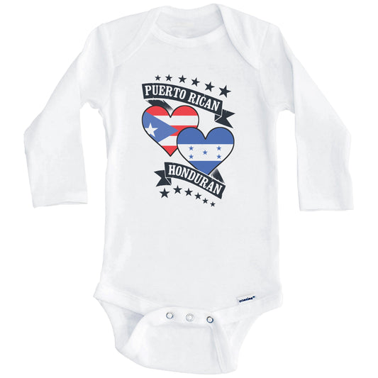 Puerto Rican Honduran Heart Flags Puerto Rico Honduras Baby Bodysuit (Long Sleeves)