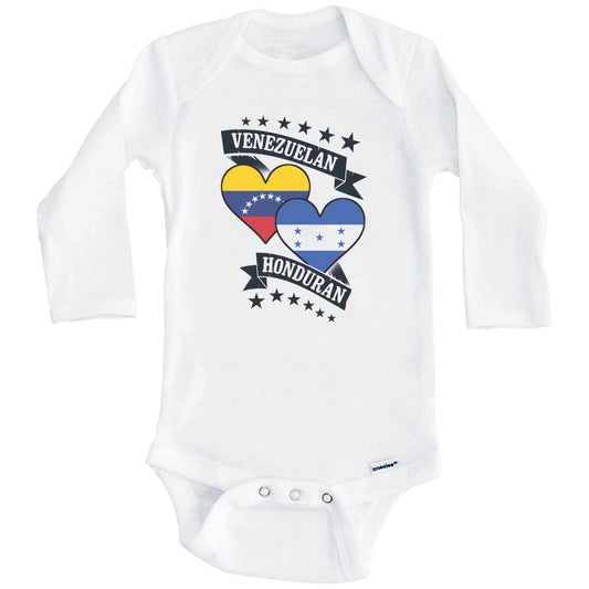 Venezuelan Honduran Heart Flags Venezuela Honduras Baby Bodysuit (Long Sleeves)