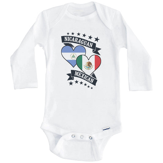 Nicaraguan Mexican Heart Flags Nicaragua Mexico Baby Bodysuit (Long Sleeves)