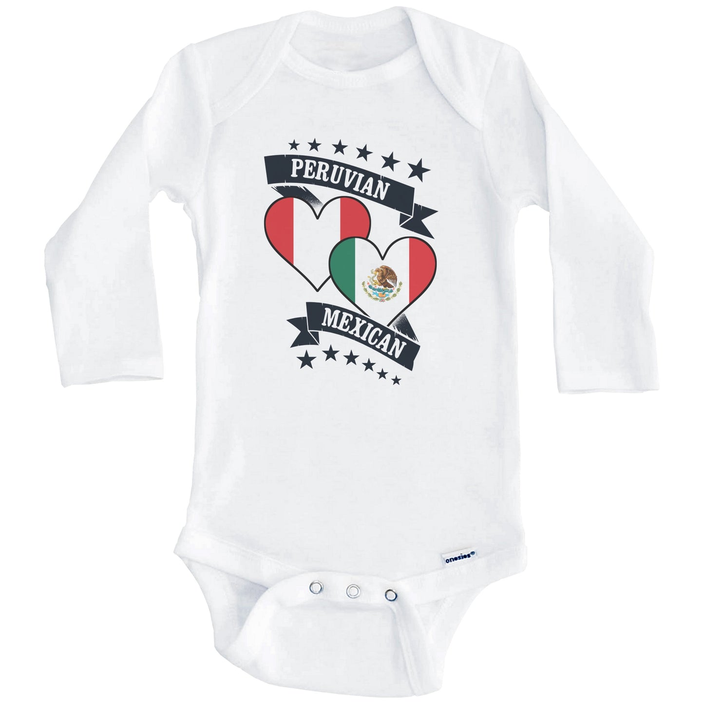 Peruvian Mexican Heart Flags Peru Mexico Baby Bodysuit (Long Sleeves)