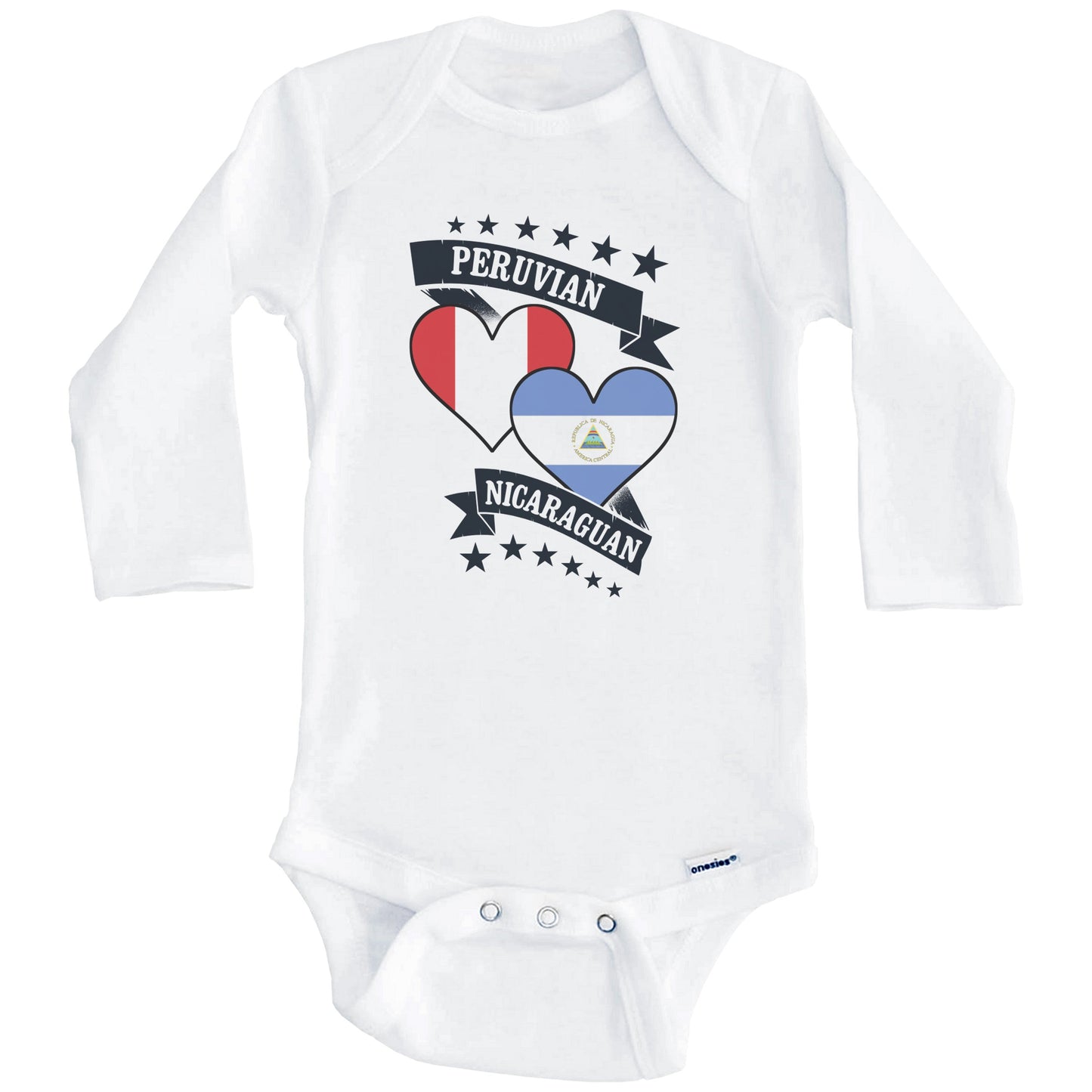 Peruvian Nicaraguan Heart Flags Peru Nicaragua Baby Bodysuit (Long Sleeves)
