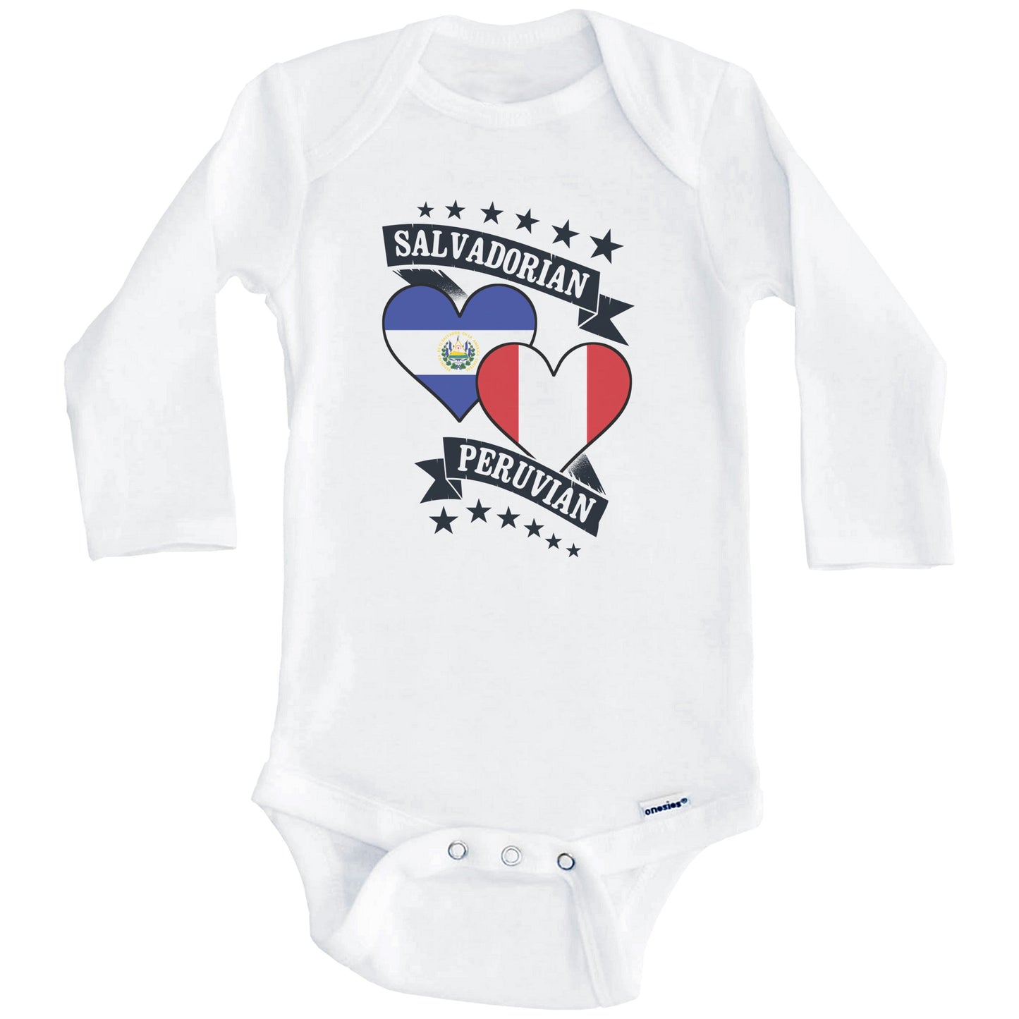Salvadorian Peruvian Heart Flags El Salvador Peru Baby Bodysuit (Long Sleeves)