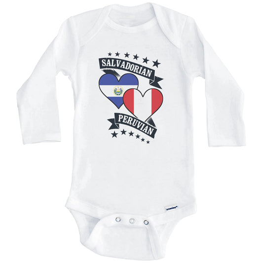 Salvadorian Peruvian Heart Flags El Salvador Peru Baby Bodysuit (Long Sleeves)