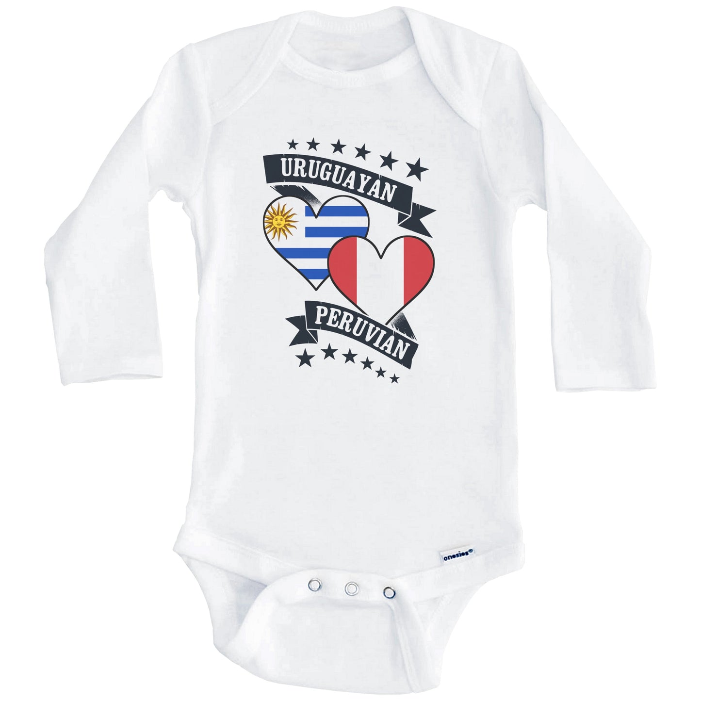 Uruguayan Peruvian Heart Flags Uruguay Peru Baby Bodysuit (Long Sleeves)
