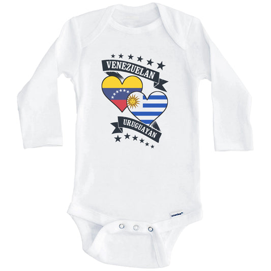 Venezuelan Uruguayan Heart Flags Venezuela Uruguay Baby Bodysuit (Long Sleeves)