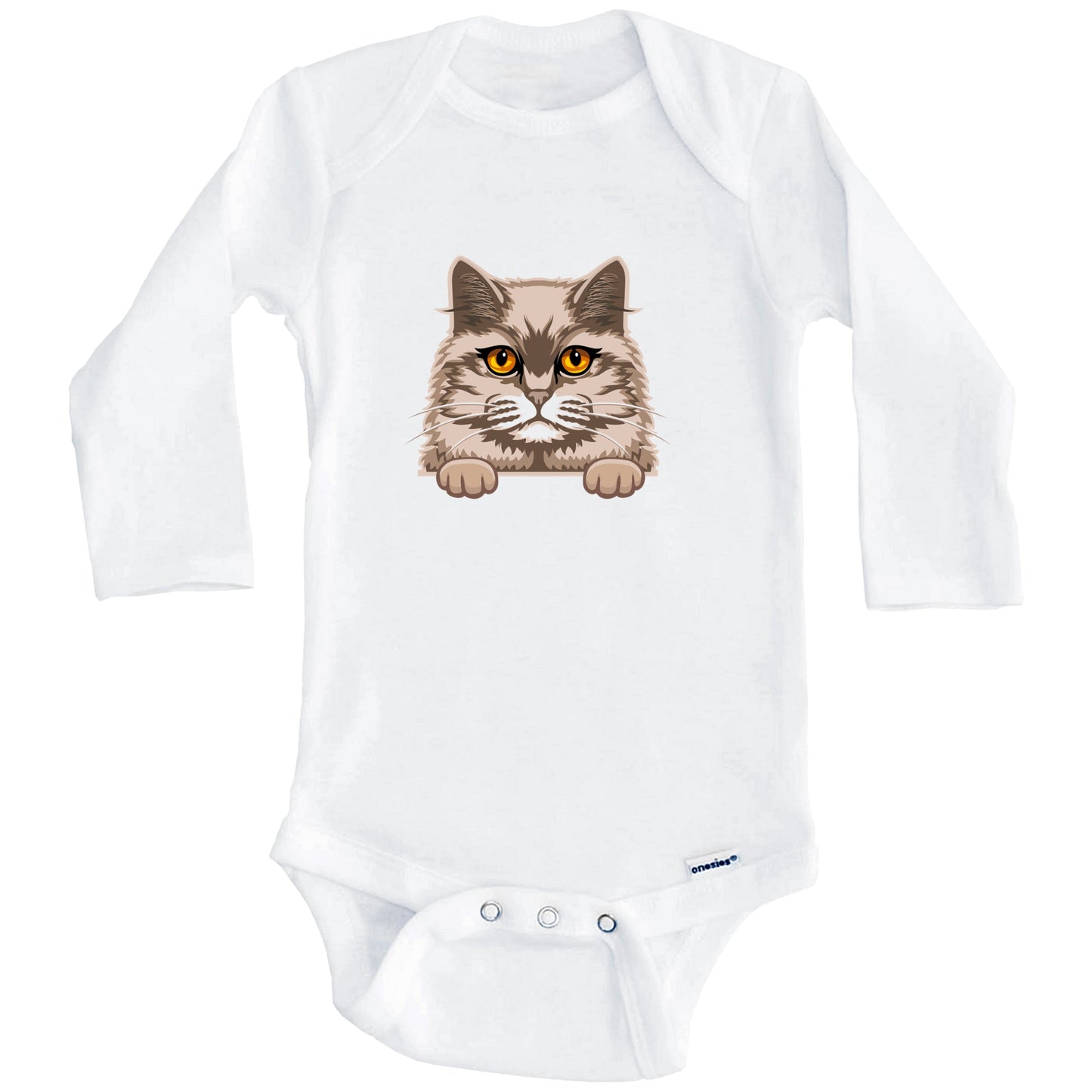 British Longhair Cat Popping Up Fun British Longhair Kitten Baby Bodysuit (Long Sleeves)