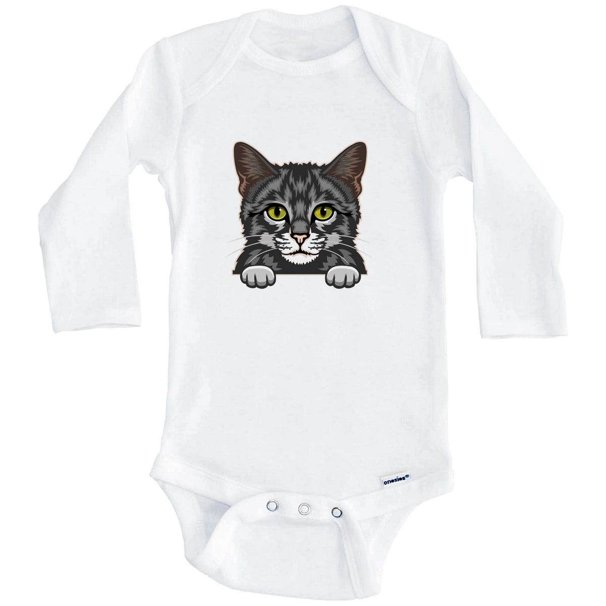 Domestic Shorthair Cat Popping Up Fun Cat Kitten Baby Bodysuit (Long Sleeves)