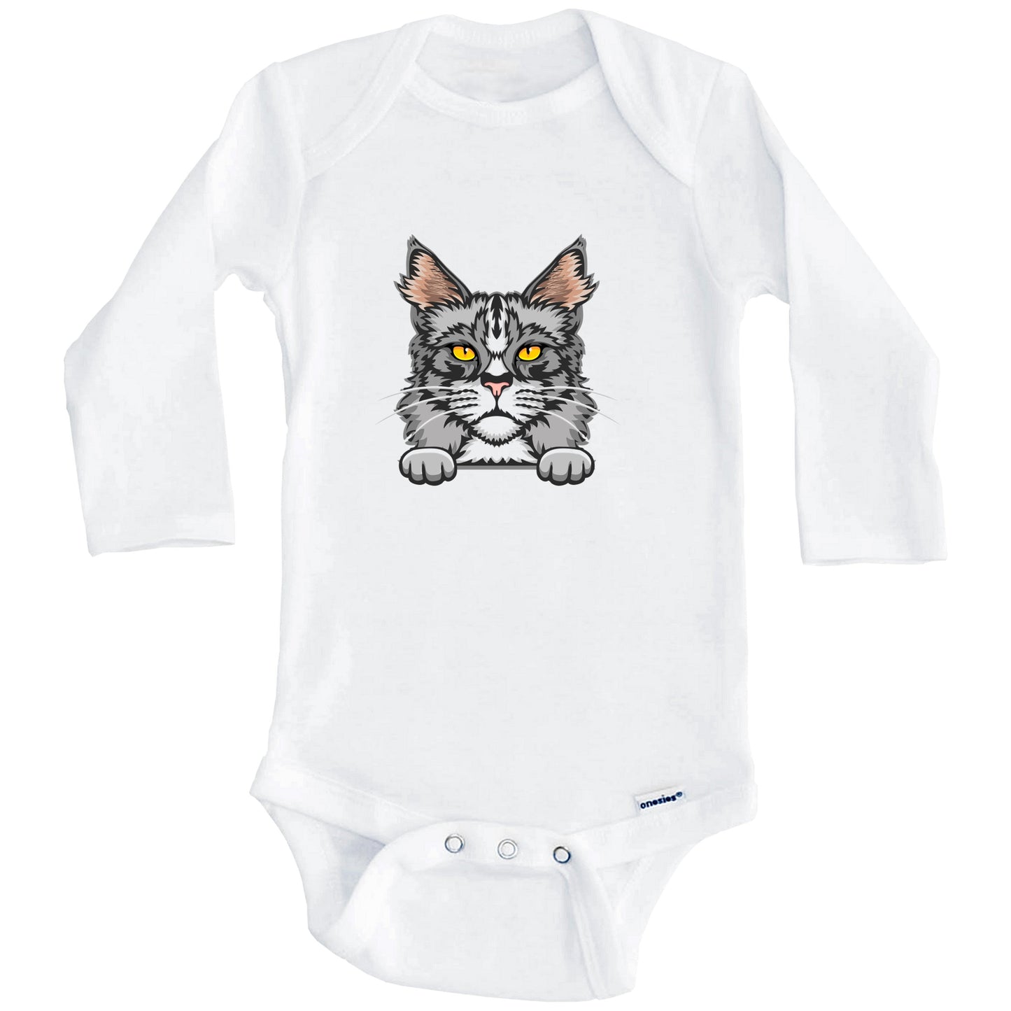 Maine Coon Cat Popping Up Fun Maine Coon Kitten Baby Bodysuit (Long Sleeves)